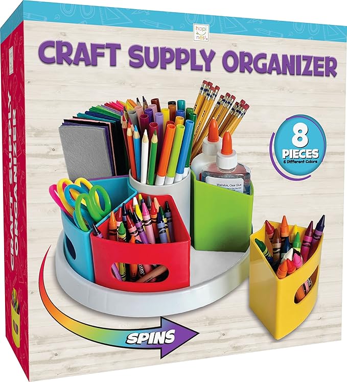 Hapinest Rotating Art Supply Organizer - Crayon, Marker & Pencil Storage Solution for School Teachers & Classroom Crafts - Rotating Desk Organizer Caddy