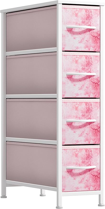 Sorbus Kids Narrow Dresser with 4 Drawers - Vertical Slim Storage Chest of Drawers with Steel Frame, Wood Top & Easy Pull Fabric Bins for Small Spaces, Closets, Bedroom, Bathroom & Laundry