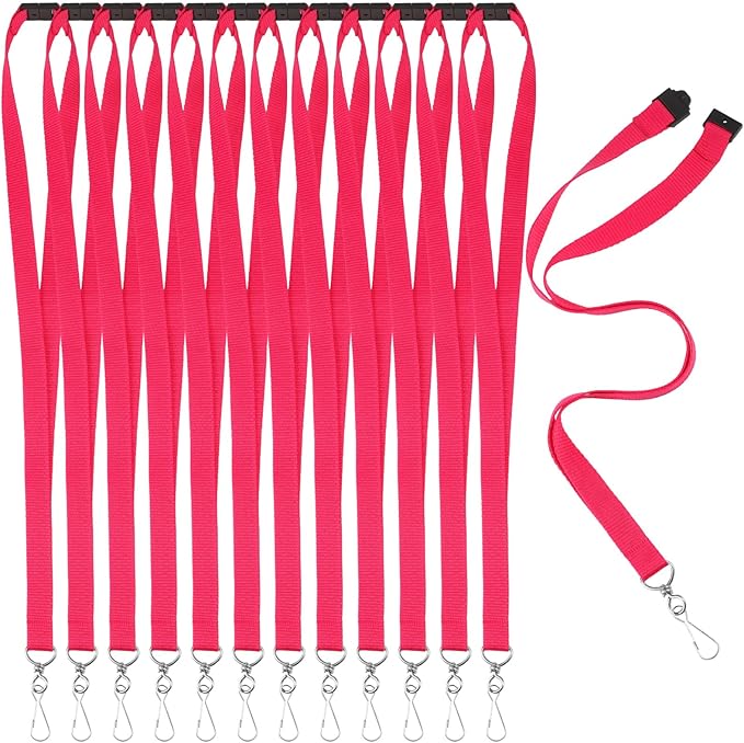 Patelai 12 Pcs Breakaway Lanyards with J Hook Bulk Flat for ID Badges Neck Badge Lanyards Card Nametag Holder Neck Straps (Hot Pink)