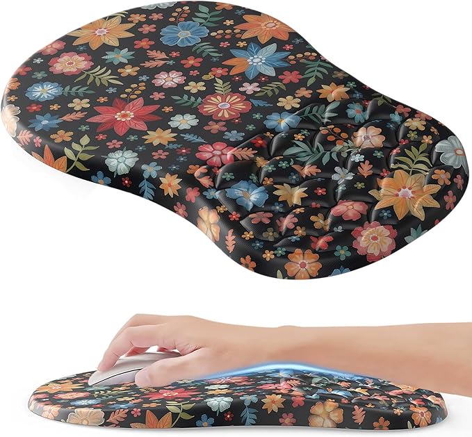 Ergonomic Mouse Pad with Wrist Rest, Flower Mouse Pad with Massage Design，Soft Mousepad for Carpal Tunnel Pain Relief with Integrated Memory Foam Slope Massage Bulge for Wireless Mouse & Desk