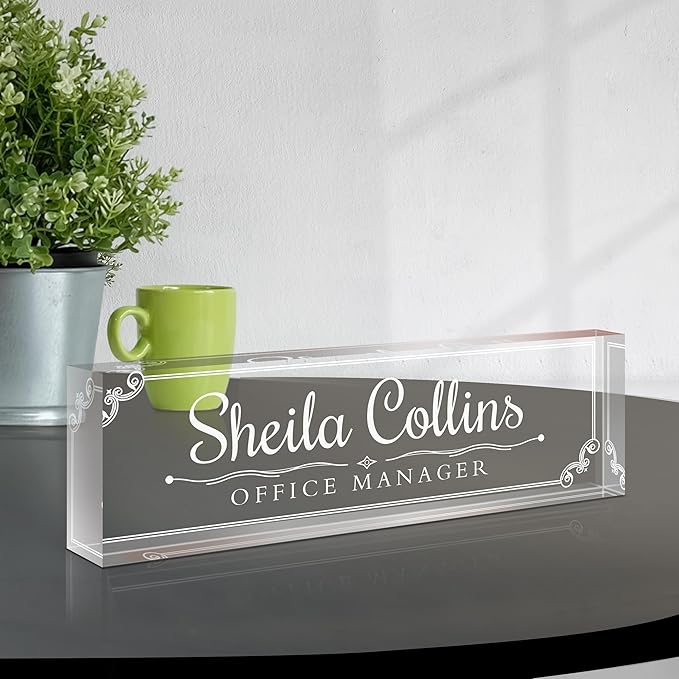 Custom Acrylic Name Plate for Desk, Personalized Office Decor, Engraved Funny Gifts for Coworkers, Boss, Teacher