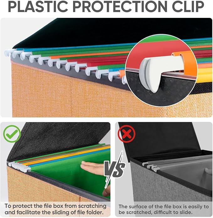 BALEINE File Organizer Box with Lid, Collapsible File Folder Organizer with Plastic Slide, Hanging File Folder Box for Office Document Storage (1 Pack, Orange)