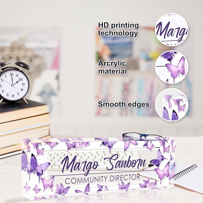 Custom Desk Name Plate Personalized, Acrylic Name Plates for Desk, Office Decor Personalized Gifts for Teacher Coworkers Boss Nurse (American Flag 3)