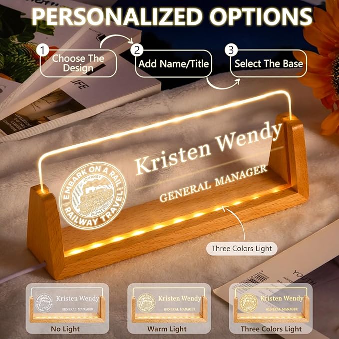 Ships Next Day, Custom Logo Name Plate for Desk - Business Light Up Acrylic Desk Name Plate Personalized Elegant Office Gifts for Boss Coworker Employee Appreciation Gifts, Office Decor for Women Men