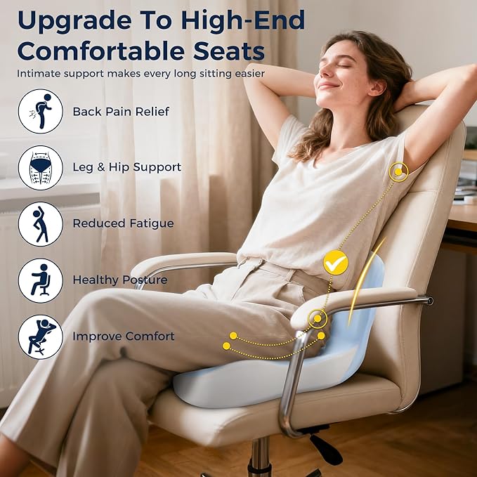 Seat Cushion, Office Chair Cushions for Tailbone Relief, Seat Cushions for Office Chair with L-Shaped Ergonomic Design, Memory Foam Chair Cushion for Long Sitting Office Worker(Blue Grey)