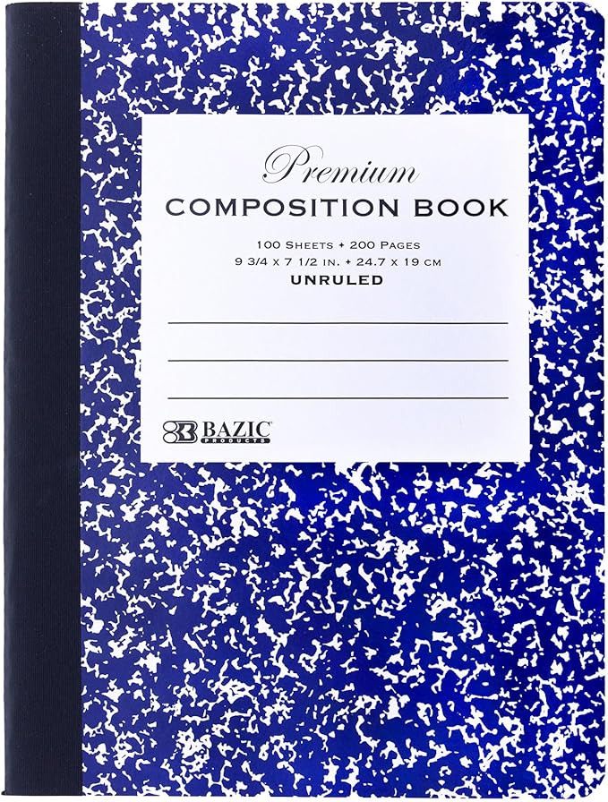 BAZIC Products Composition Book Blue Marble Unruled Ruled 100 Sheet Notebook, Blank Page Journal Comp Notebooks for School, 48-Pack