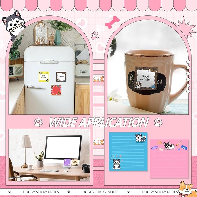 9 Pads Dog Sticky Notes 3x3 Inch Cute Self Stick Notepads Notes Adhesive Memo Pad Office Decor Gifts for Students School Teacher Meeting Office Supplies