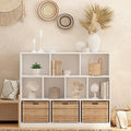 Wooden 10 Cube Book Shelf with Base,3 Tier Freestanding Horizontal Bookshelf, Open Bookcase Cube Shelf Storage Organizer for Bedroom, Living Room, Office, Study Room, White