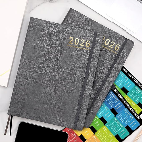2026 Planner - 2026 Planner Weekly and Monthly, Jan. 2026 - Dec. 2026, 8.5" x 11", Leather Cover Planners with Thick Paper, Back Pocket with Notes Pages - Grey