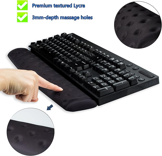 BRILA Keyboard Wrist Rest Support Cushion Pad for Computer, Laptop, Office Work, PC Gaming - Memory Foam Gel with Massage Holes Design - Non-Slip Easy Typing Wrist Pain Relief (Black Keyboard Pad)