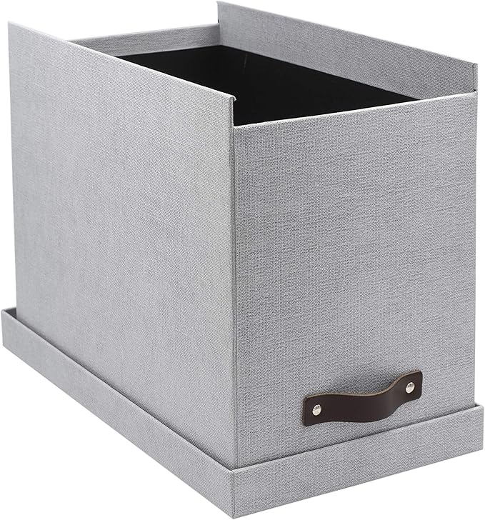 Bigso John Desktop File Box - Storage Solution and Document Organizer for Important Paperwork - Durable Hanging File Box with a Lid and Leather Handle - 7.36 in x 13.26 in x 10.51 in - Ash