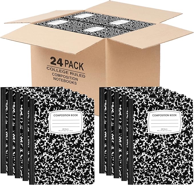 VEEBOOST Composition Notebooks, College Ruled Composition Notebook, Hard Cover Marble Composition Notebook, 100 sheets (200 Pages) (24, College Ruled)