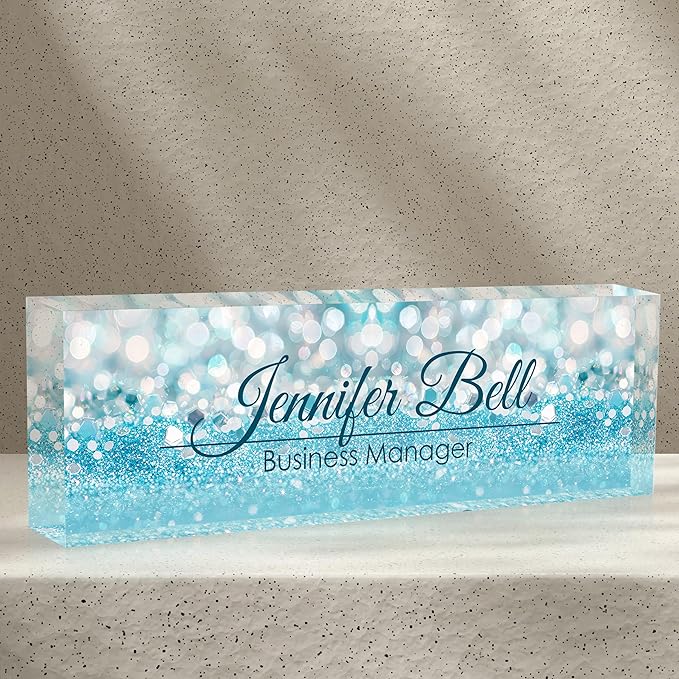 Personalized Name Plates for Office - Gifts for Teacher, Boss, Employee Appreciation - Office Desk Decor (Fancy Blue)