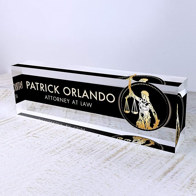 Artblox Office Desk Name Plate Personalized | Custom Name Plates for Desks | Lawyer Design On Clear Acrylic Glass | Office Desk Decor - (8" x 2.5")