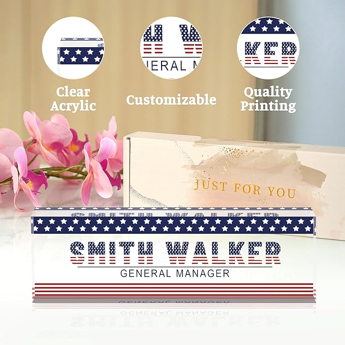 Name Plate for Desk-Personalized Name Plates for Desk-Name Plate Personalized for Office-Gifts for Teacher Boss Employee Appreciation Office Desk Decor (US FLAG 4)
