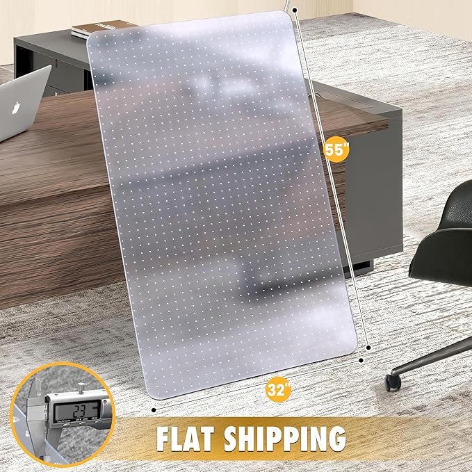 BesWin Heavy Duty Office Chair Mat for Carpet, 32" x 55" Clear Hard Carpet Protector Mat, Anti-Slip Desk Floor Mat for Office Chair on Carpeted Floors, Easy Glide, Ship Flat