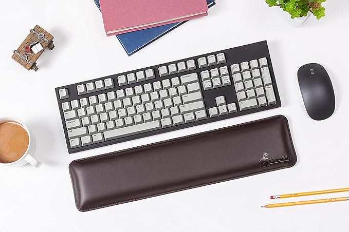 Bailey Full Size by Castle - Leather Ergonomic Computer Wrist Rest Pad for Keyboards with Around 104 Keys - Firm Keyboard Wrist Support for Typists, Gaming, and Heavy Office Use (Woodland, Full Size)