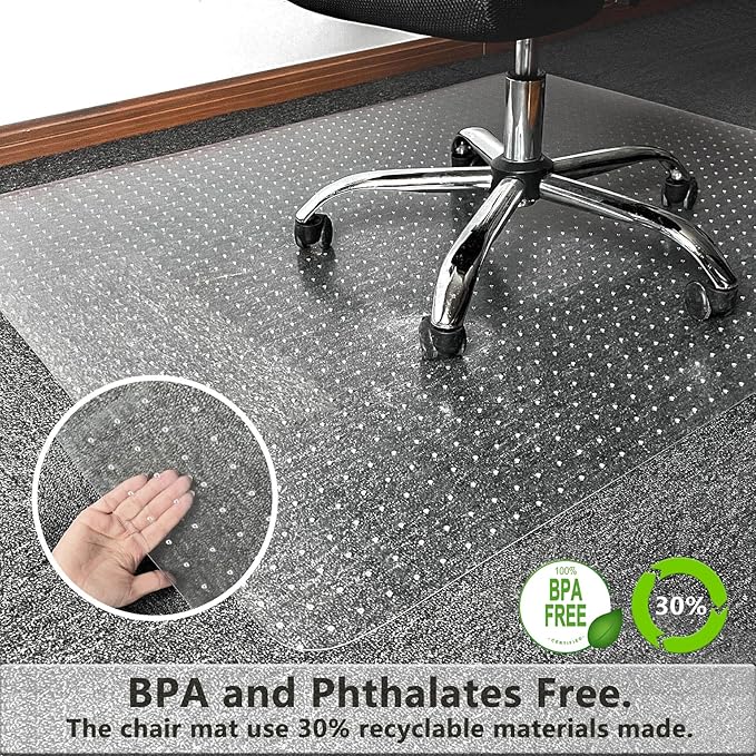 Naturehydro Chair Mat for Carpet - 48" x 36" Clear Plastic Floor Mat for Low Pile Carpet, Easy Glide Rolling Computer Desk Mats for Carpeted Floors, BPA and Phthalates Free (with Lip)