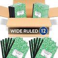 EPI 12 Pack - Green Marble Composition Notebook - Wide Ruled 200 Page Note Book - 9.75 x 7.5 Inch Hardcover Journal with Sewn Binding for Secure Pages - Classroom Back To School Supplies
