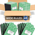 EPI 48 Pack - Green Marble Composition Notebook - Wide Ruled 200 Page Note Book - 9.75 x 7.5 Inch Hardcover Journal with Sewn Binding for Secure Pages - Classroom Back To School Supplies