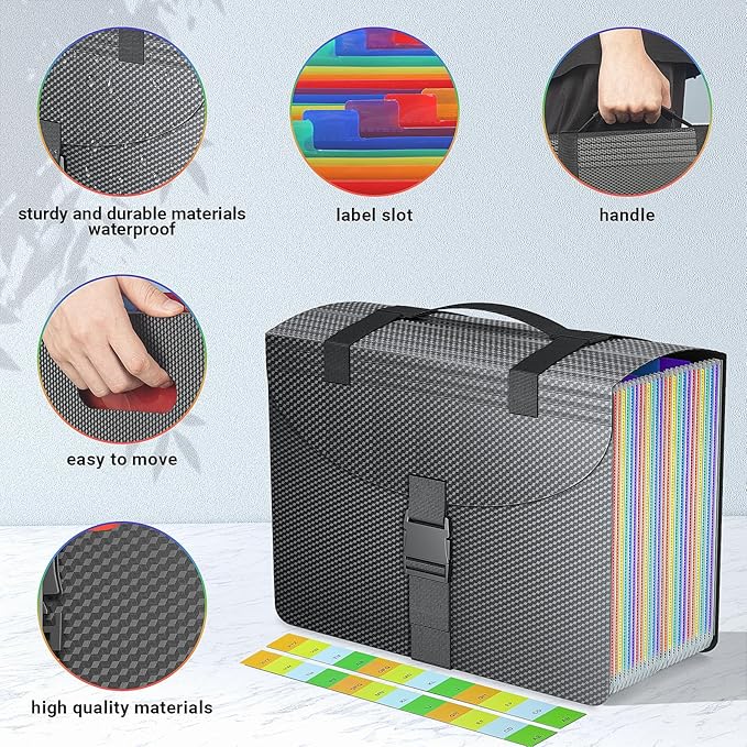 File Organizers with Handle,Portable Expanding File Folder,25 Pockets Accordion File Organizer for Receipt,Bill, A4/Letter Size Paper,Documents,a-z Tabs Include in Filing Folders Diamond
