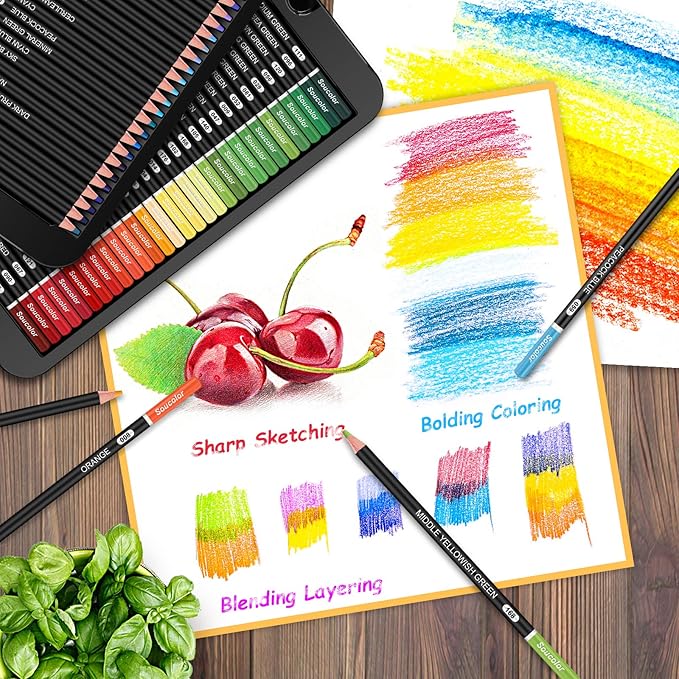 Soucolor 180-Color Artist Colored Pencils Set for Adult Coloring Books, Soft Core, Professional Numbered Art Drawing Pencils with Gift Tin Box for Sketching Shading Blending Crafting