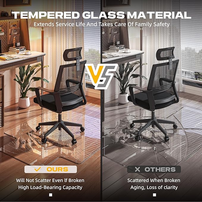 [Tempered Glass] 55“x48” Irregular Glass Chair Mat with Polished Edge Clear Office Chair Mat, Glides Smoothly, Suitable for Carpet or Hardwood Floors