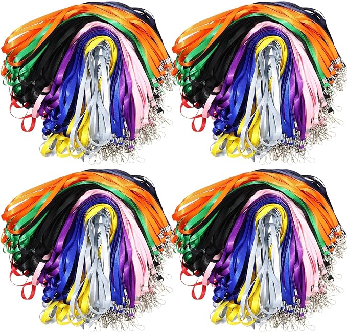 Gueevin 500 Pcs Lanyard Bulk Lanyards for Id Badges Lanyards for Keys Safety Woven Badge Lanyard with Clip Swivel J Hooks (Assorted Colors)