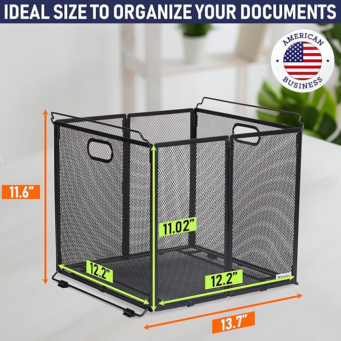 Dasher Products Hanging File Organizer Letter Size, Black Metal Mesh File Crate for Hanging Folders, Portable Document Folder Holder and Filing Bin. Ideal for Office, Home, and School Organization