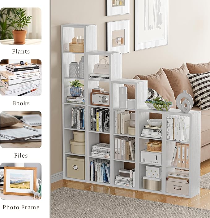 Cube Storage Organizer Bookcase, 3 Tier Decorative 11 inch Open Back Cubical Shelf with Thickened Border, Display Bookshelf for Living Room, Home Office, Sturdy Room (White, 3 Cube)