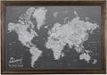 Canvas - Personalized Stormy Dreams World Push Pin Travel Map with Solid Wood Brown Frame