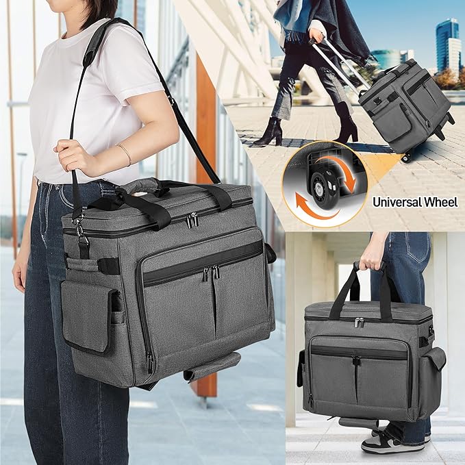 Trunab Rolling Scrapbook Tote with Expandable File Pocket, Large Craft Organizer and Storage Bag with Detachable Trolley for Scrapbooking Supplies and Art Tools (Patented Design)