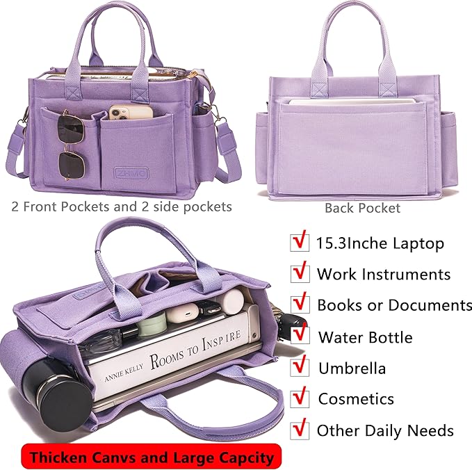 Canvas Tote Bag for Women,Women's Bags Crossbody Bags Work Laptop Tote Bag Large Handbags Purse for Travel Nurse Teacher
