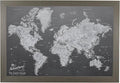 Canvas - Personalized Stormy Dreams World Push Pin Travel Map with Barnwood Gray Frame