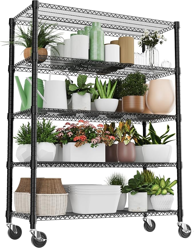 5 Tiers Shelf 3300 lbs Steel Storage Shelving Utility Shelving Unit Steel Organizer Wire Rack for Home,Kitchen,Office,Garage Black 23.6" D x 53.1" W x 73.6" H