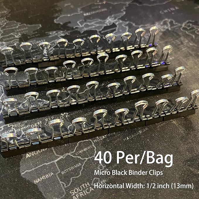 nctinystore Micro Black Binder Clips Micro Metal Clamp 1/2 inch Width (Black, 40 PCS) Micro Size (Clip Horizontal Width 1/2inch).