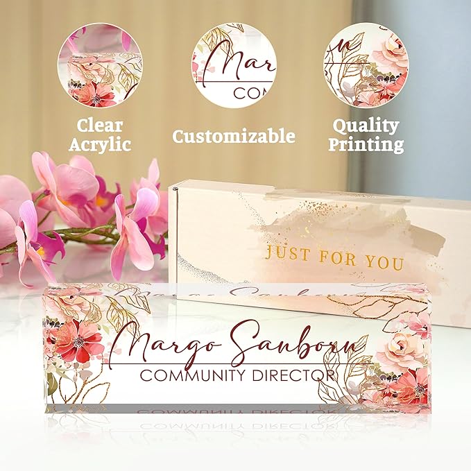 Custom Name Plate for Desk Desk Name Plate Personalized, Office Desk Decor for Women & Men, Employee Appreciation Gifts The Office Gifts for Boss, Manager, Teacher, Nurse, Lawyer, Flower 5