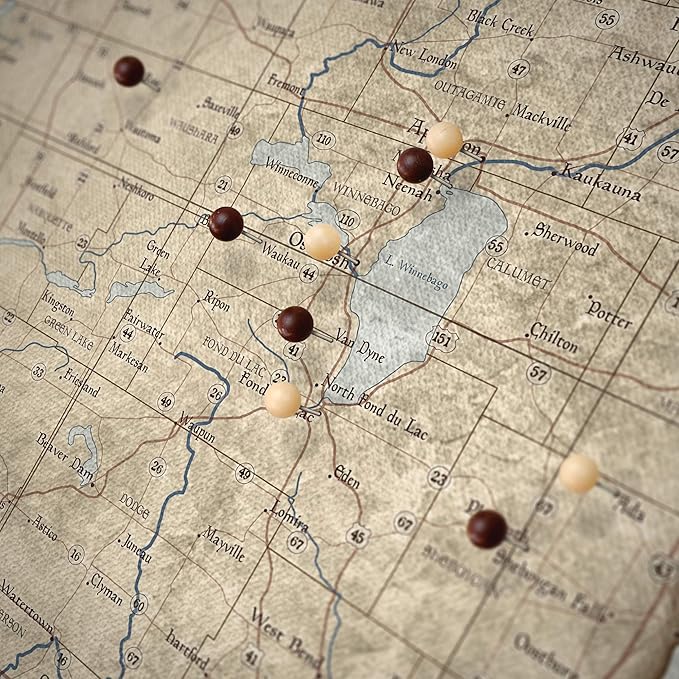 Push Pin Wisconsin Map Board - With Push Pins to Mark Wisconsin Travel - Handmade in Ohio, USA - Design: Rustic Vintage