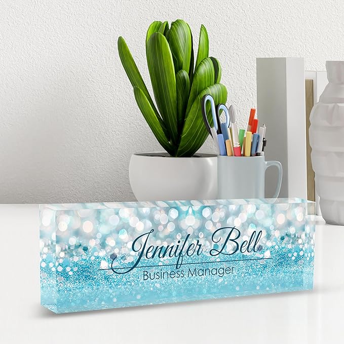 Personalized Name Plates for Office - Gifts for Teacher, Boss, Employee Appreciation - Office Desk Decor (Fancy Blue)