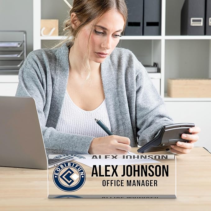 Personalized Name Plate for Desks, Custom Desk Name Plates, Acrylic Name Plate Office Desk Accessories, Personalized Office Gifts for Coworkers Teachers, Employee Appreciation Gifts (B-BusinessLogo)