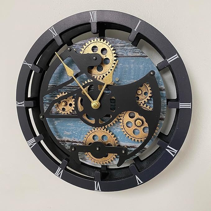 ImprovingLife The Gears Clock Desk Clock 10 inches with Real Moving Gears Convertible into Wall Clock (Aqua Green)