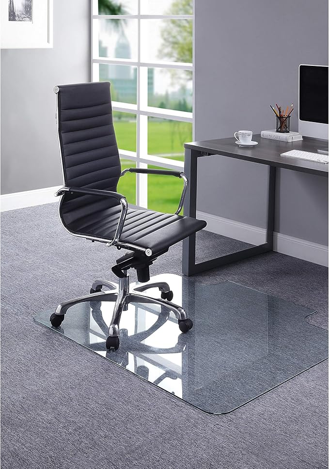 Lorell Tempered Glass Chairmat with Lip, 36" x 48", Clear, 1 Each