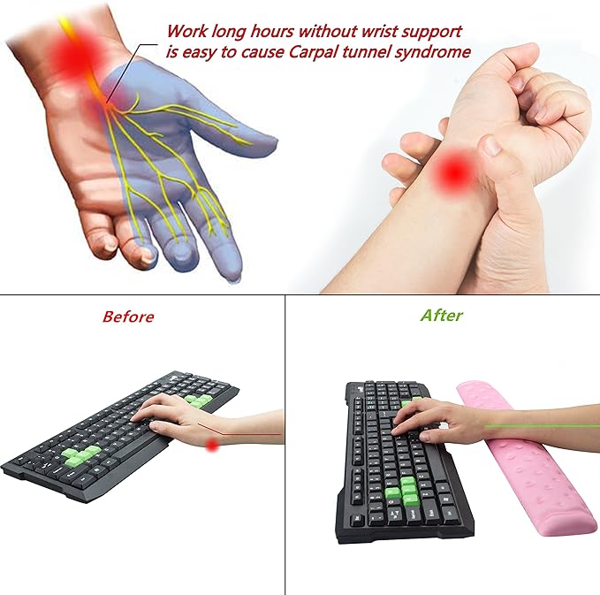 BRILA Ergonomic Memory Foam Keyboard Wrist Rest Support Pad Cushion for Computer, Laptop, Office Work, PC Gaming - Massage Holes Design - Cozy Typing Wrist Pain Relief (Pink)