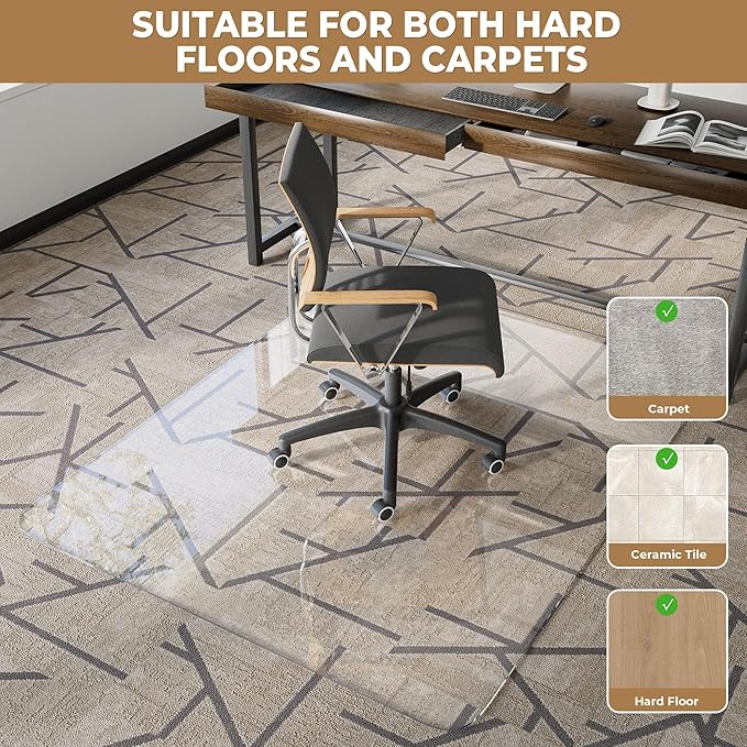 HOMEK Office Chair Mat for Medium Pile Carpets, 36" x 48" Delivered Flat Desk Floor Mat for Carpeted Floors - Easy Chair Rolling, Heavy Duty Studded Computer Chair Mat for Carpet
