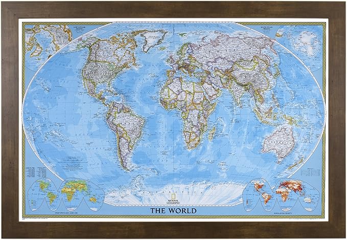 Push Pin Travel - Classic World, Rustic Brown with 150 Pins for Tracking Your Travels - 27.5" x 39.5" - 8 Handcrafted Options - Made in USA - Ideal for Any Traveler