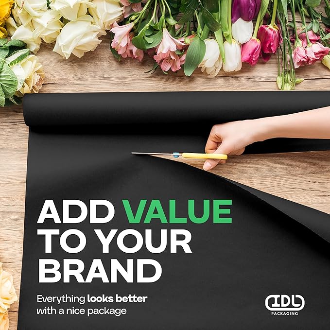 Black Kraft Paper Roll 36" x 2160" (180 feet) with Cutter - USA-Made Quality Paper 50lb Thickness for Wrapping, Packing, Moving, Shipping, & Crafts/Arts - Natural Kraft Material by IDL Packaging