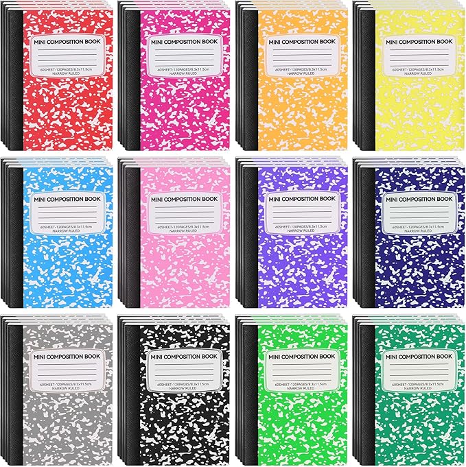 UZLU 48 Pack Mini Composition Notebooks Bulk College Ruled Half Composition Notebook Narrow Ruled Small Pocket Marble Journal 12 Color-4.5" x 3.25"-60 Sheets for Students Office School Supplies