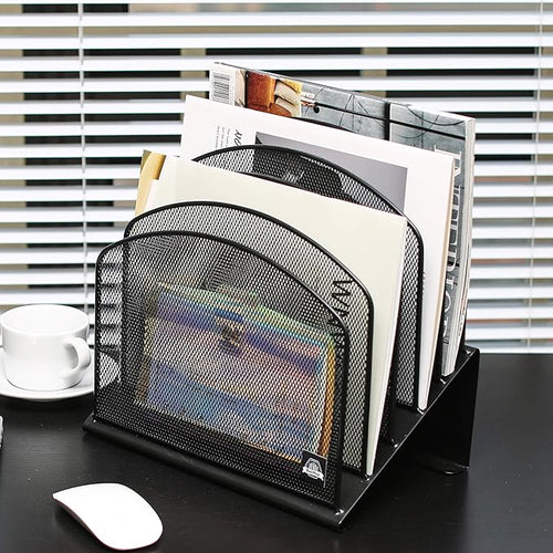 2 Pack Inclined Desk File Organizer, 5 Slot Desktop File Folder Holder Document Holder Sorter Organization and Accessories for Office School Classroom
