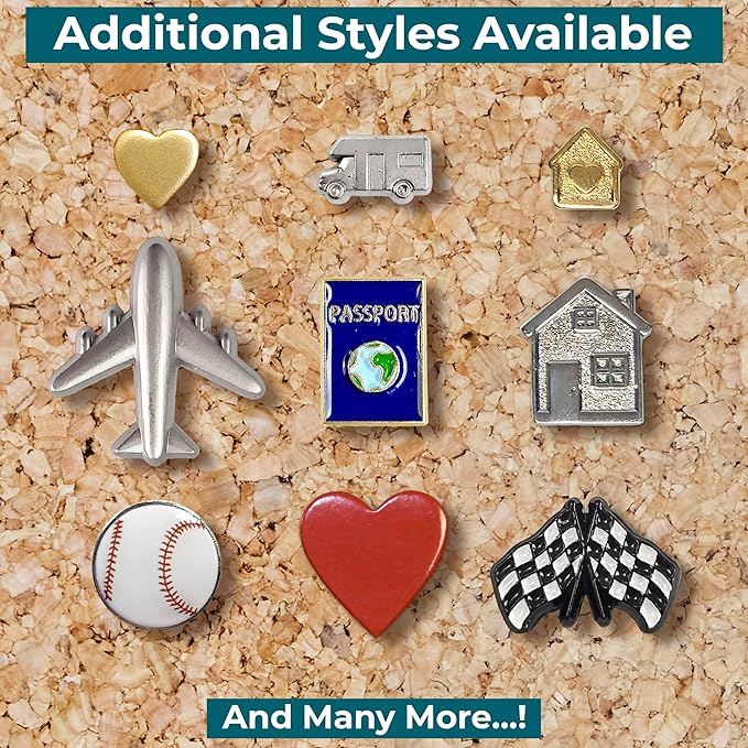 Compass Push Pins - Silver Metal Compass Rose Pins - for Cork Board, Maps, or Lapel Pin Use - Designed in USA - Set of 10