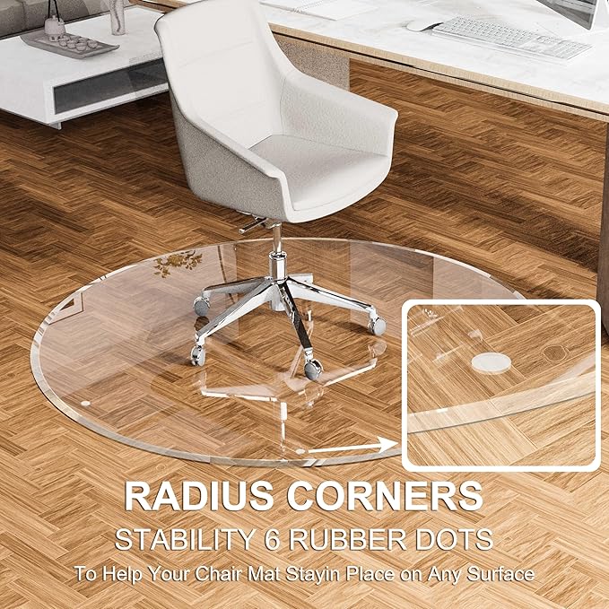 MESAILUP Beveled Edge 40" Round Office Chair Mat for Carpet or Hardwood Floor Crystal Clear, 40" x 40" for a Smooth Glide and Easy Roll On/Off, Heavy Duty and Non-Slip Floor Ultimate Clear Chair Mat